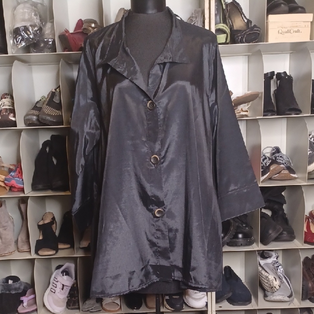 Swing By Breeke Elegant Black Poly Blouse Size 1x 3x